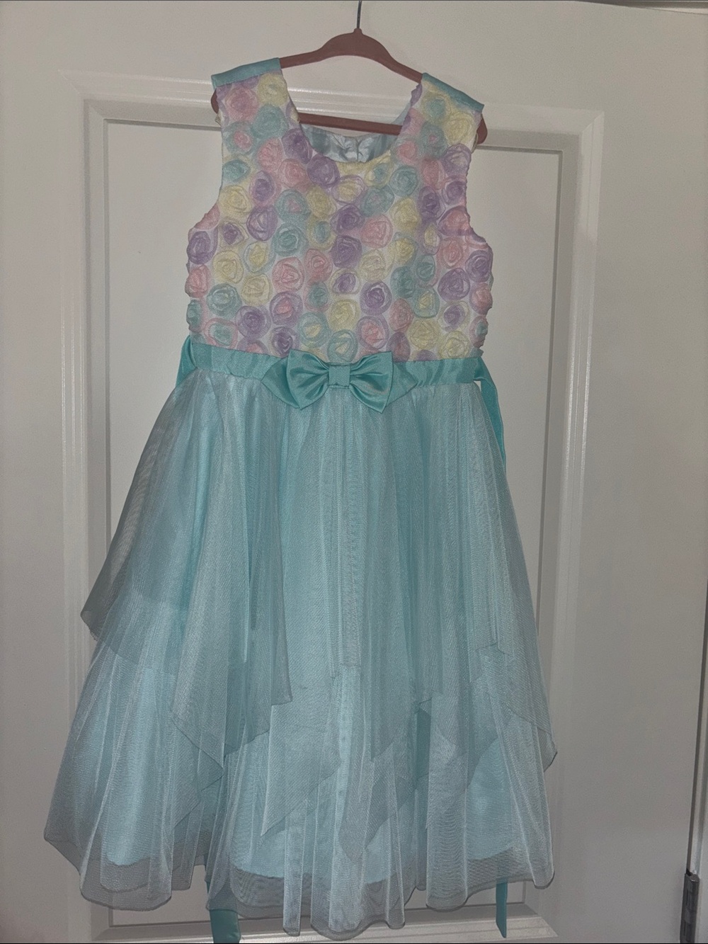 Jona Michelle Aqua girls Tulle Dress with Pastel Rosette Bodice